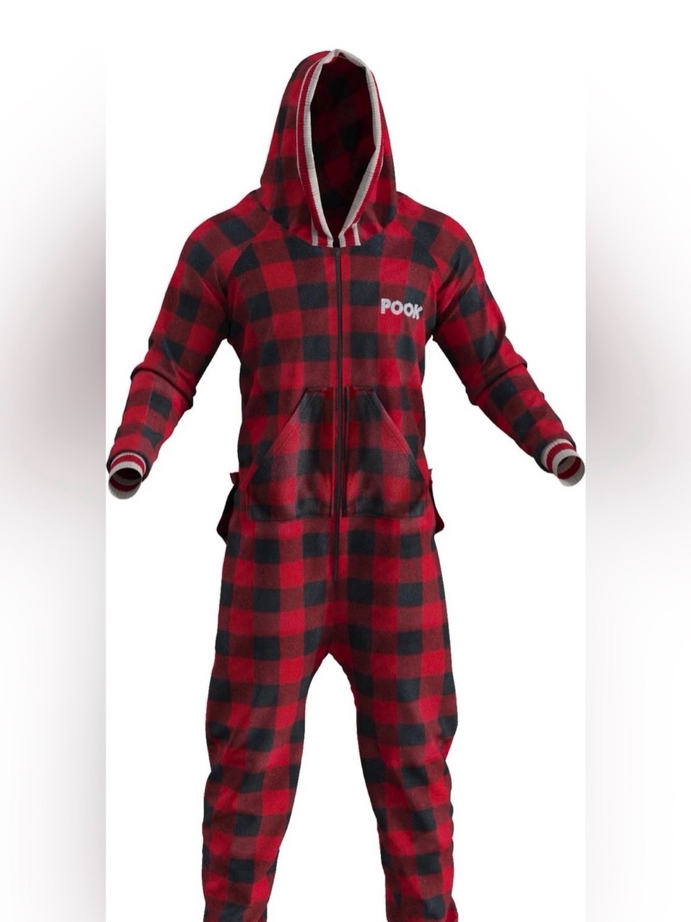 Red and Black Buffalo Plaid Hooded One-Piece for Men